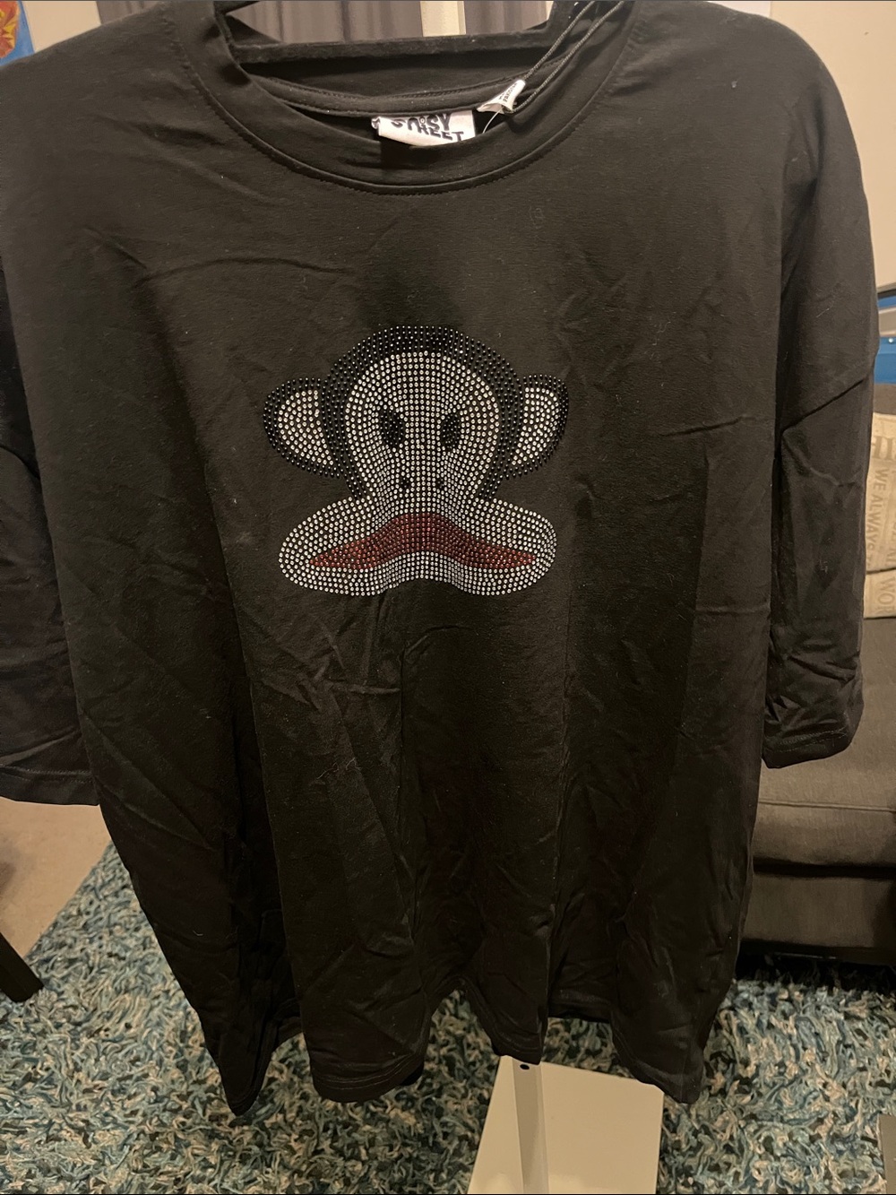 Black Graphic Crystal Monkey Crewneck Tee